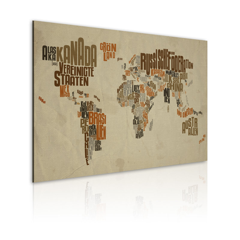 Map of the World - Typography on Canvas, 80cm H x 120cm W
