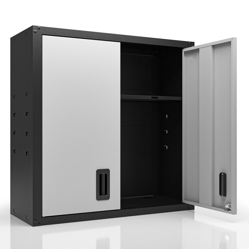 Wall-Mounted Garage Storage Cabinet with Lockable Doors and Adjustable Shelves, Durable Metal Hanging Tool Cabinet for Utility Rooms