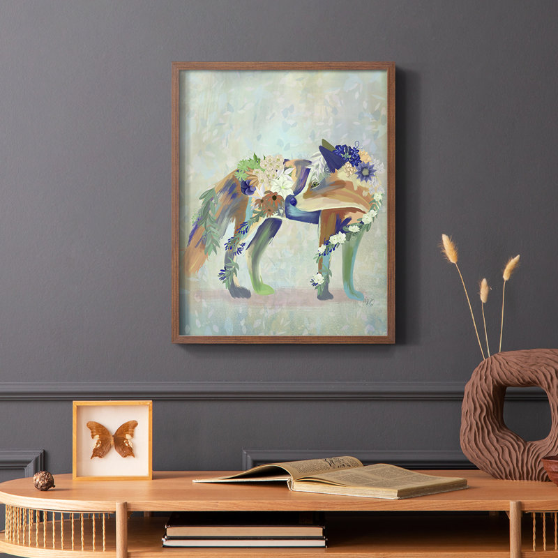 Fantastic Florals Fox, Standing Framed Print - Solid Wood, Brown, 20" H x 16" W