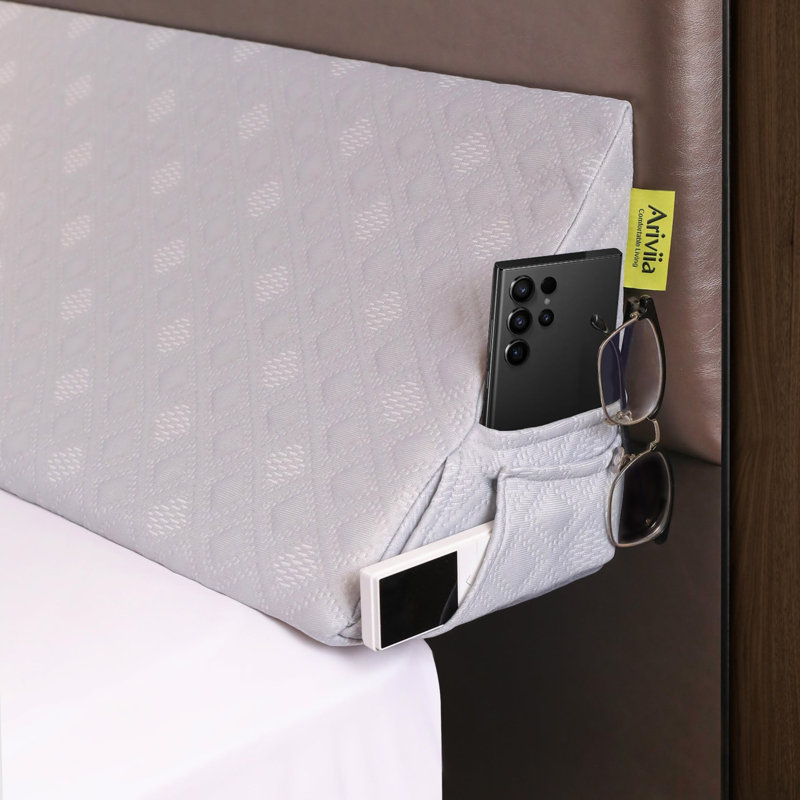 [gray|wedge] Gray Hexagon Pattern Bed Wedge Pillow | Headboard Gap Filler & Backrest Support For Sleeping, Contoured Design For Bedroom Comfort, Sleep Support Pillow | Elegant Gray Pillow | Construction