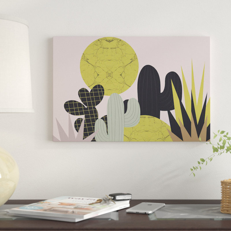 «Cacti» par Flatowl, impression sur toile, H 18 po x l 26 po x P 1,5 po, Toile avec cadre noir, Pas de tapis