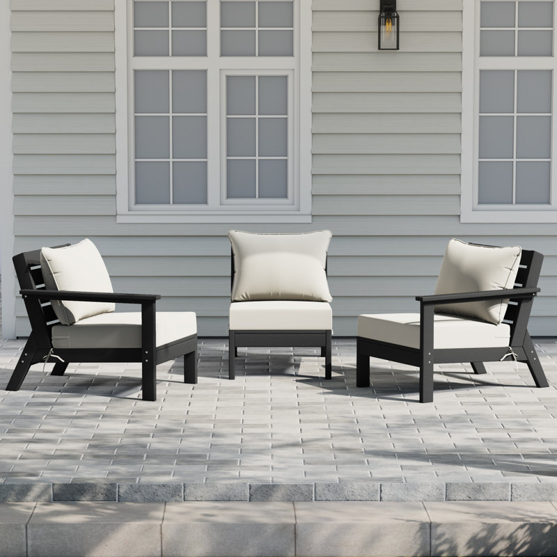 3-Piece Deep Seating Set With Cushions, Black, White