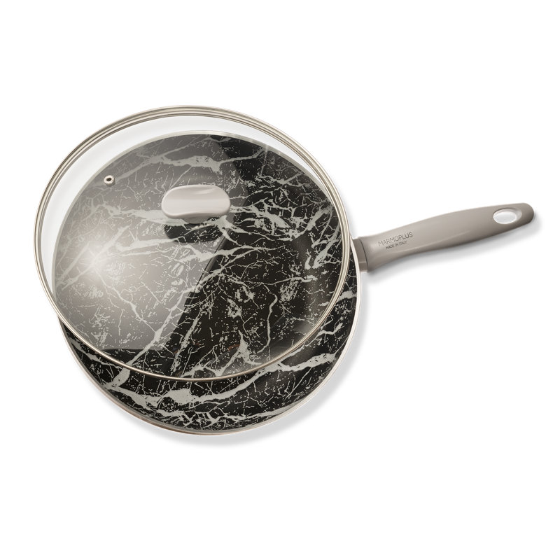 Metro Lane Motley Non-Stick Aluminum Wok with Lid, Black Marble
