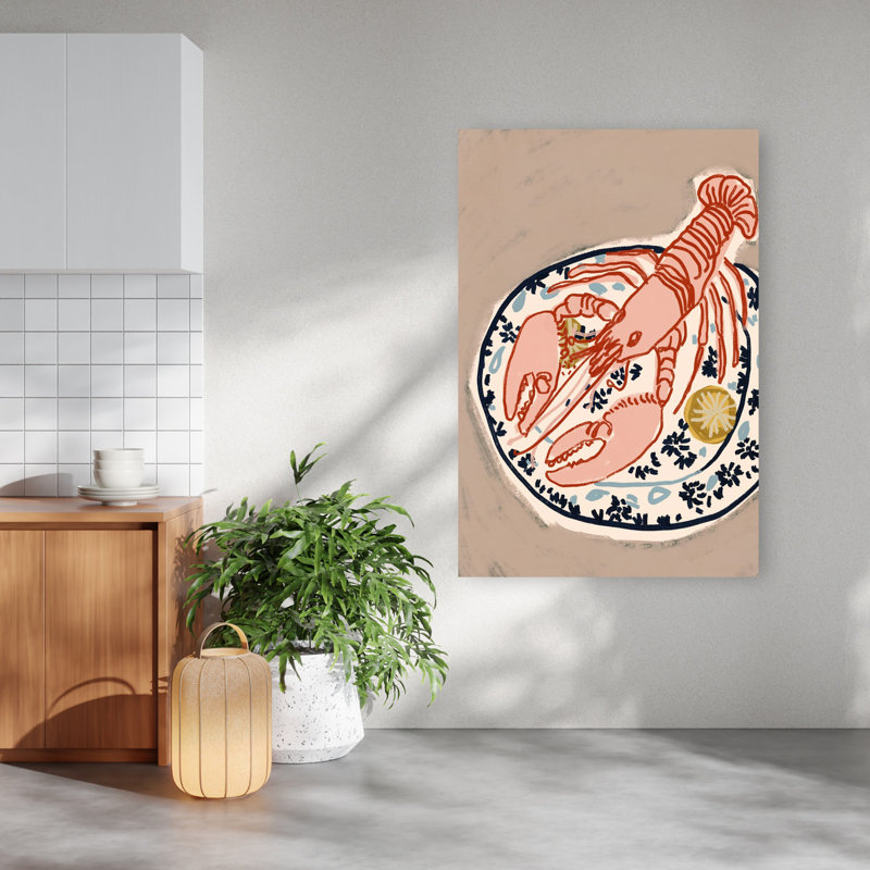Art mural côtier rose, homard rose, 60" H x 40" W