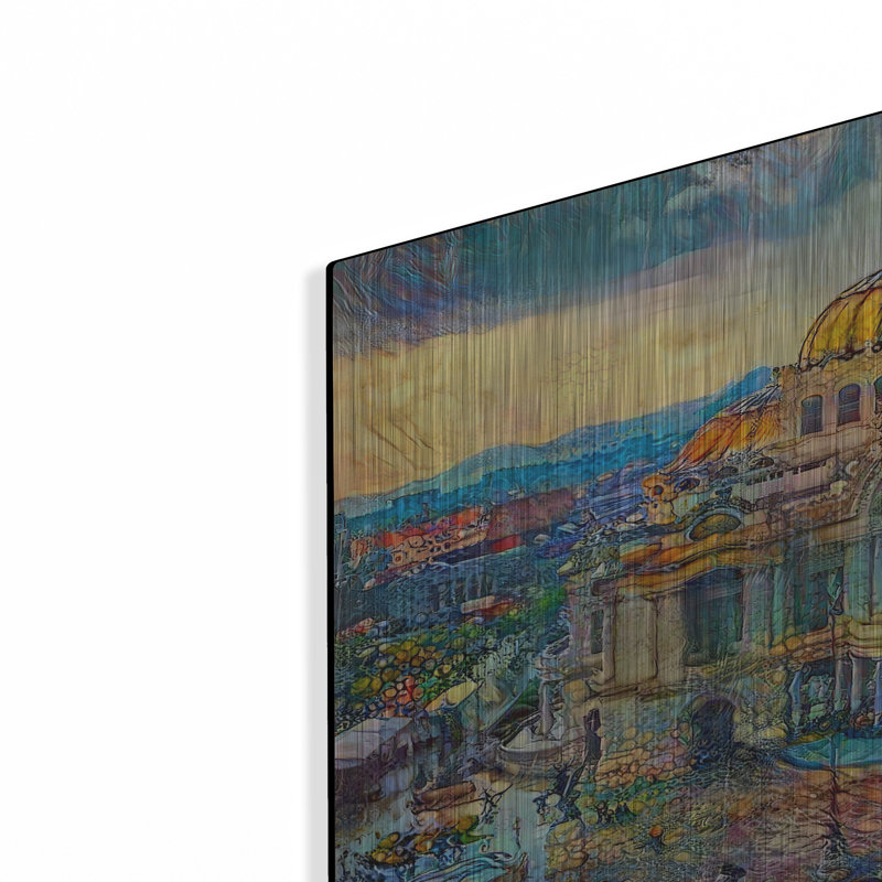 "Palais des beaux-arts de Mexico sous la pluie" par Pedro Gavidia, H 16 po x l 24 po