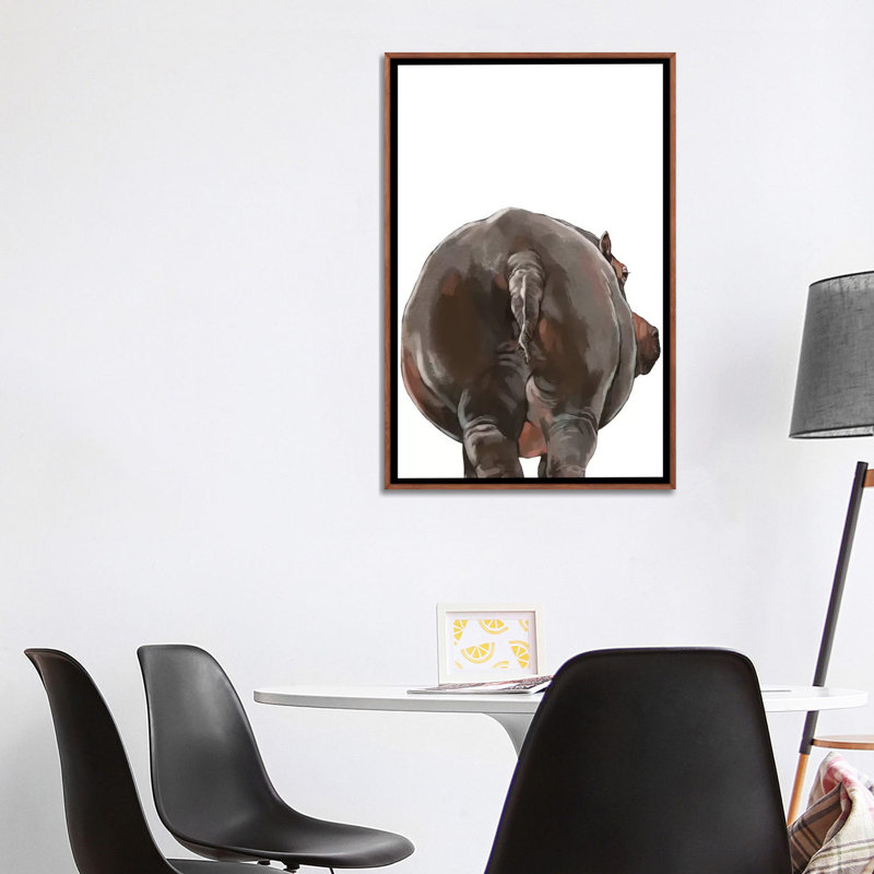 Art hippopotame, Toile avec cadre en bois classique, H 48 po x l 32 po x P 1,5 po