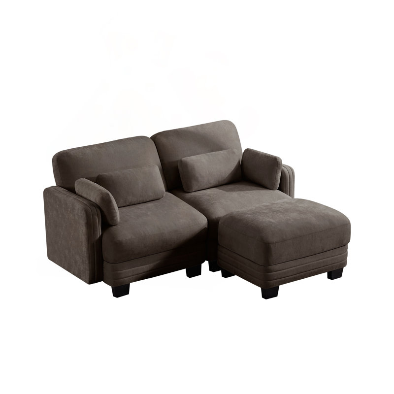 Causeuse modulaire avec motif capitonné et tissu chenille, Chenille brun