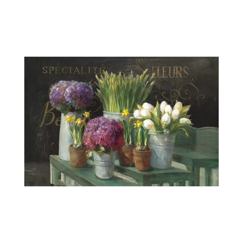 Les Fleurs Printemps on Black 1 Piece Wrapped Canvas Painting, 20.32 cm H x 30.48 cm W