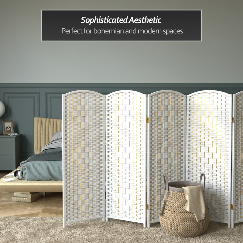 2 Ft. Tall Diamond Weave Fiber Room Divider - Dark Mocha - 8 Panel, 4 ft, 8, White