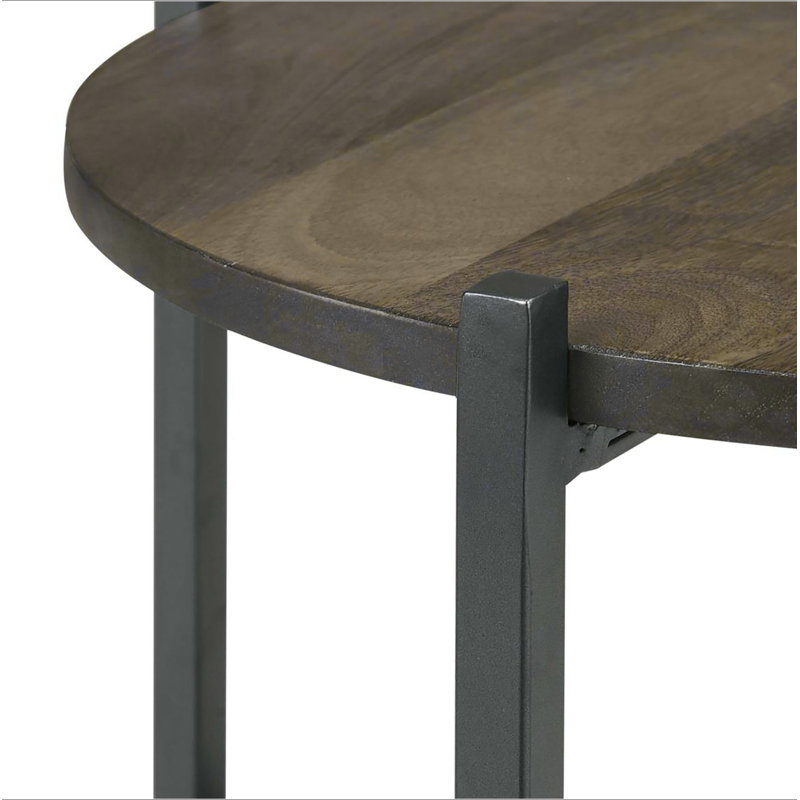 Table d'appoint naturelle et bronze industriel avec tablette inférieure