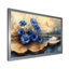 Fleurs bleues turquoise et paysage de rivière en bois V - Art mural de bleuet pour le salon