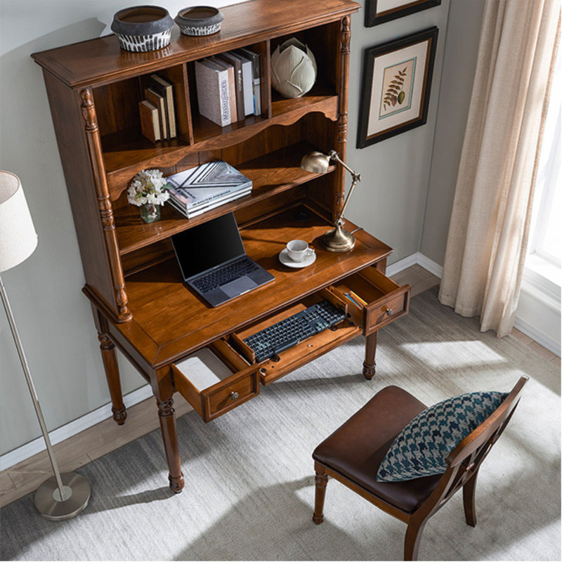 Retro Rectangular Brown Solid Wood Writing Desk, 69.68" H x 51.18" W x 23.62" D