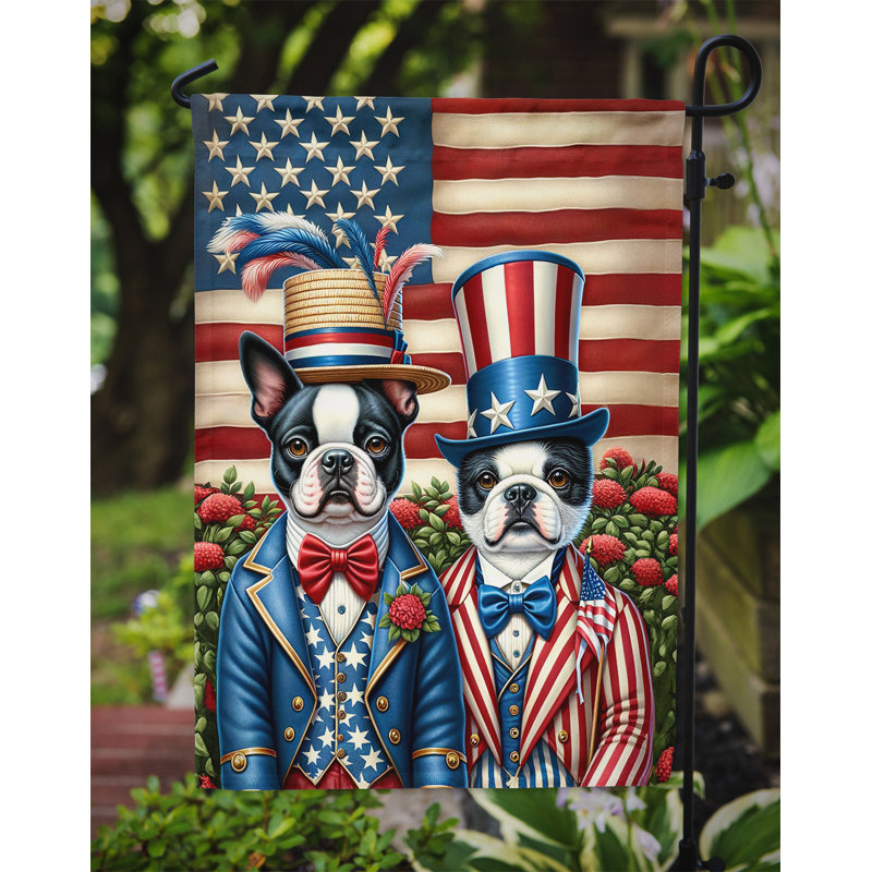 Drapeau All American Garden, Boston terrier noir / bleu / rouge