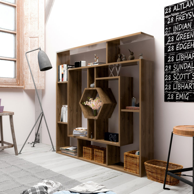 134cm H x 134cm W Geometric Bookcase, Walnut