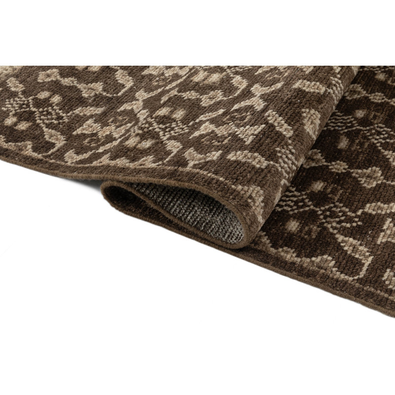 Tapis d'intérieur en laine noué à la main Vanna Villa, Brun, 7 pi 9 po x 9 pi 9 po