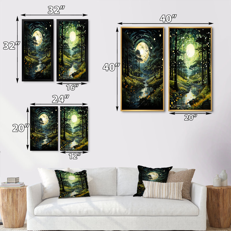 «Forest Enchanted Forest Pointillism» «Forest Enchanted Forest Pointillism» 2 - pièces sur, Encadrement brun