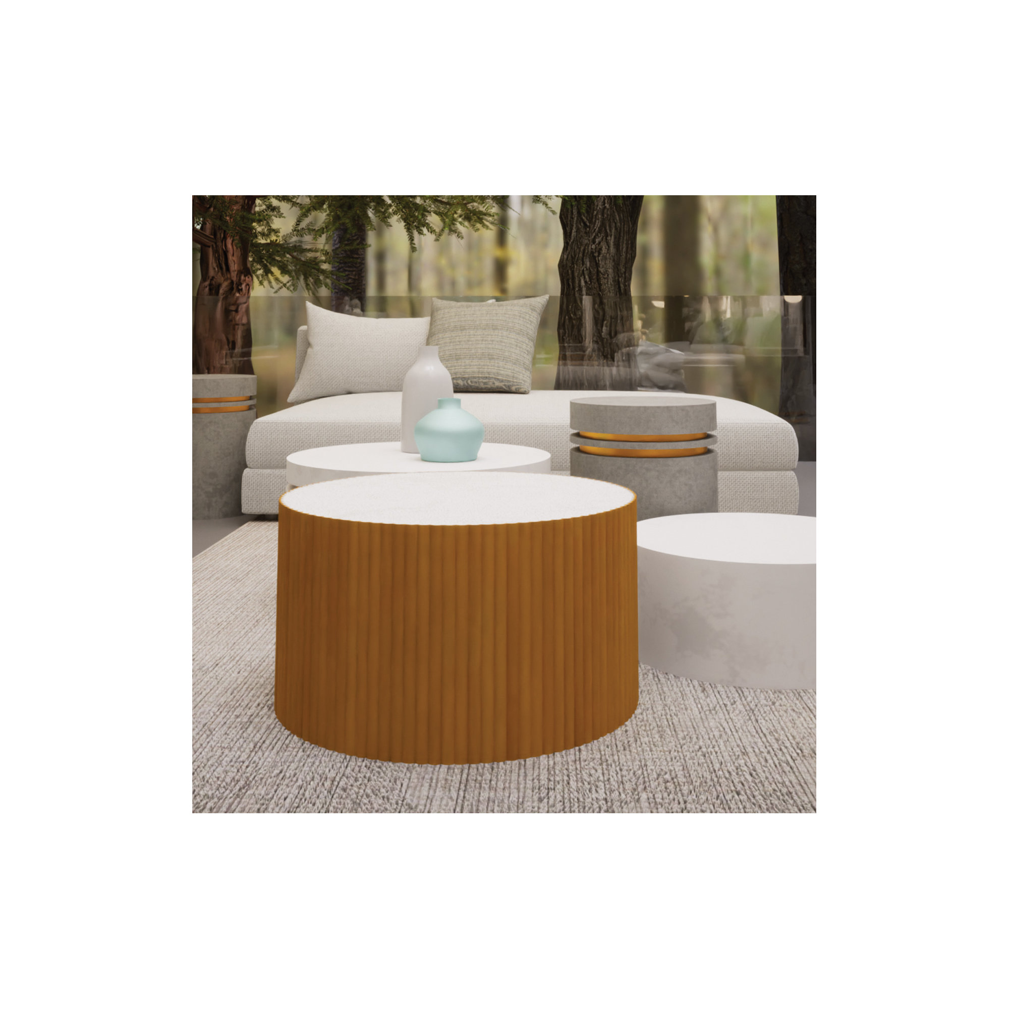 Perpetual 26'' Concrete Outdoor Coffee Table, Ivory White/Gold