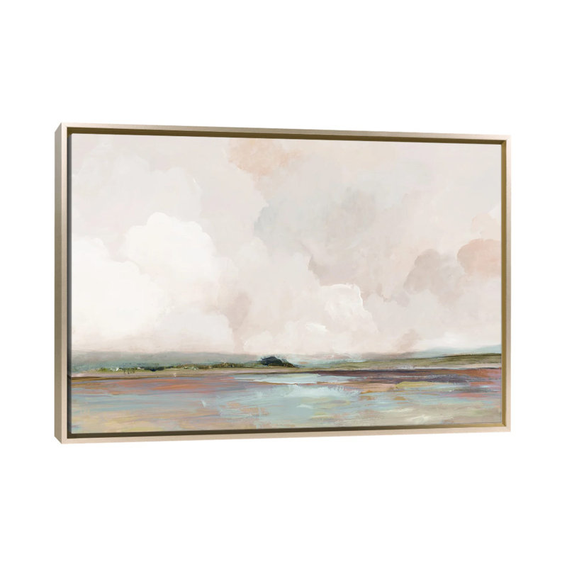 Lever de soleil rose, H 32 po x l 48 po x P 1,5 po, Pas de tapis, Toile encadrée champagne