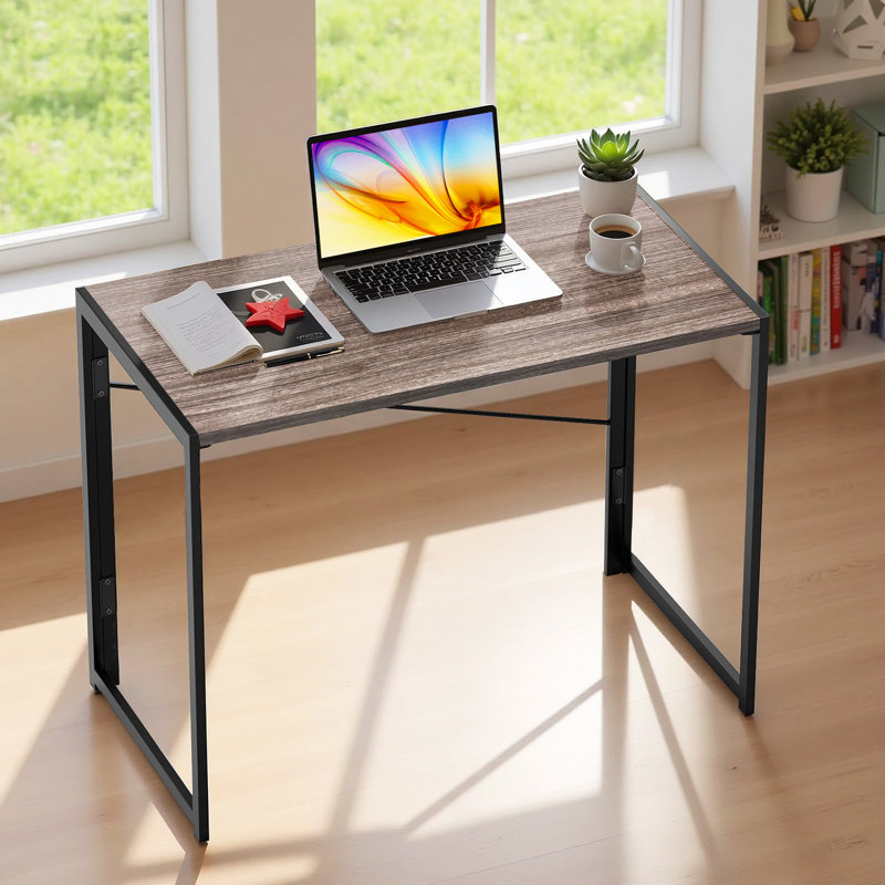 Folding Desk 39.4Inch Foldable Small Portable Computer Desks, Spaces Saving Writing Sturdy Table For Bedroom, Home Office, Dorm, Apartment, Pre Assembled