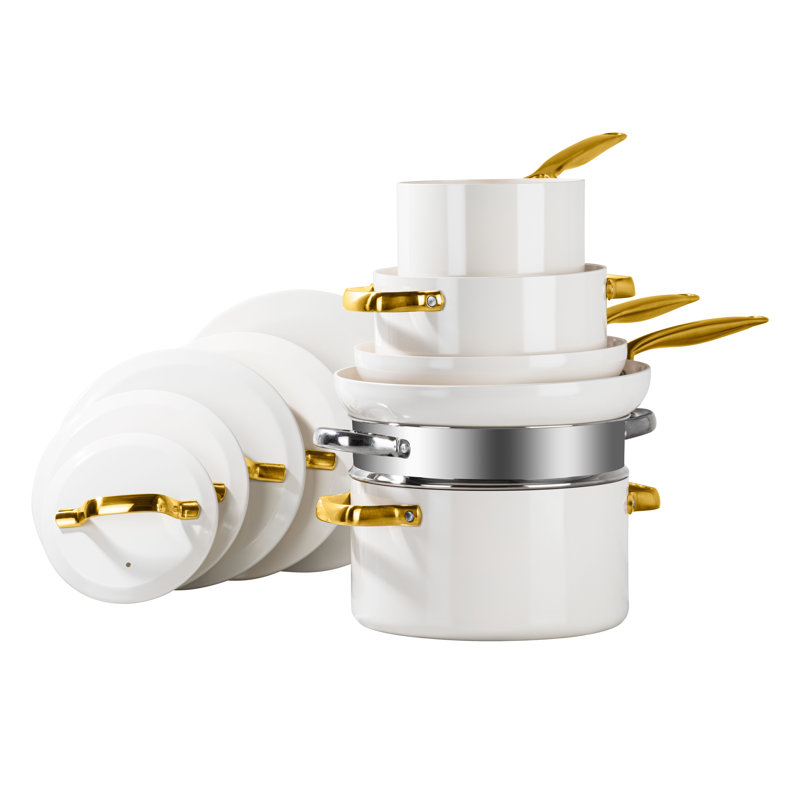 Cream and Gold 11-Piece Nonstick Aluminum Cookware Set