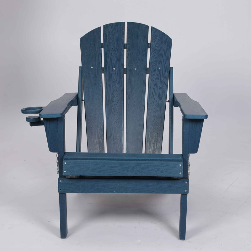 HDPE Folding Adirondack Chair With Dual Cup Holder - Composite Adirondack Chair With Wood Texture, Navy