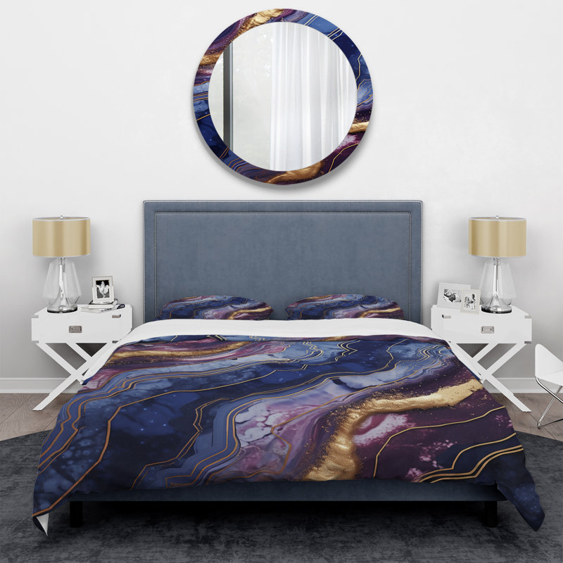 Ensemble de housse de couette en marbre bleu et doré Abstract Marble Essence IV, Housse de couette pour très grand lit