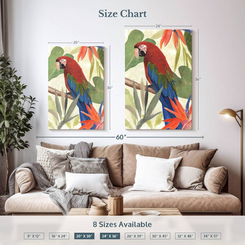 Composition de perroquet tropical Brampt III, H 36 po x l 24 po