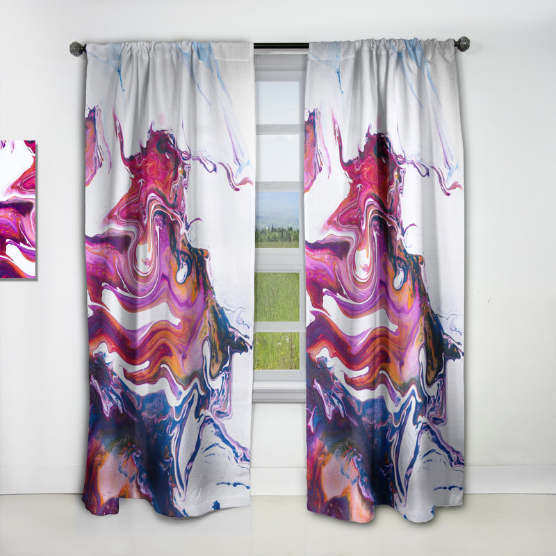 Panneau de rideau simple occultant de style Mid-Century abstrait mauve, rose et bleu, L 52 po x L 90 po