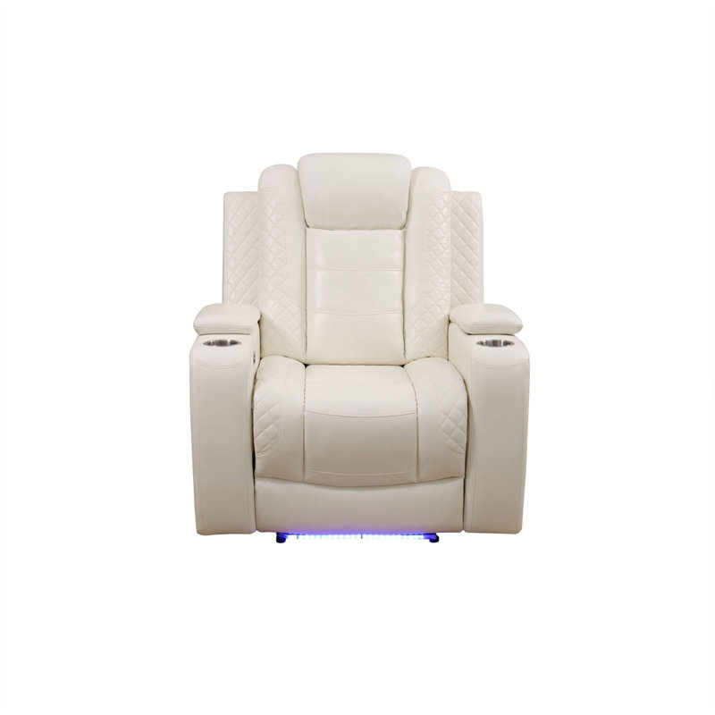 White Breathing Leather Living Room Recliner Chair, Cream