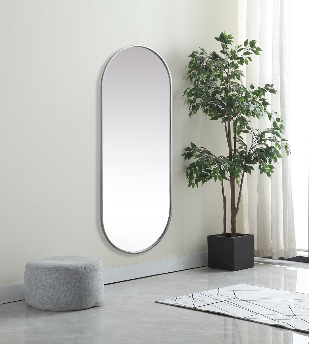 Elington Metal Oval Mirror, 60"  x 24" , Silver
