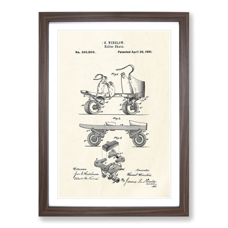 Roller Skate Patent - Picture Frame Graphic Art, Walnut Framed, 90cm H x 65cm W x 2cm D