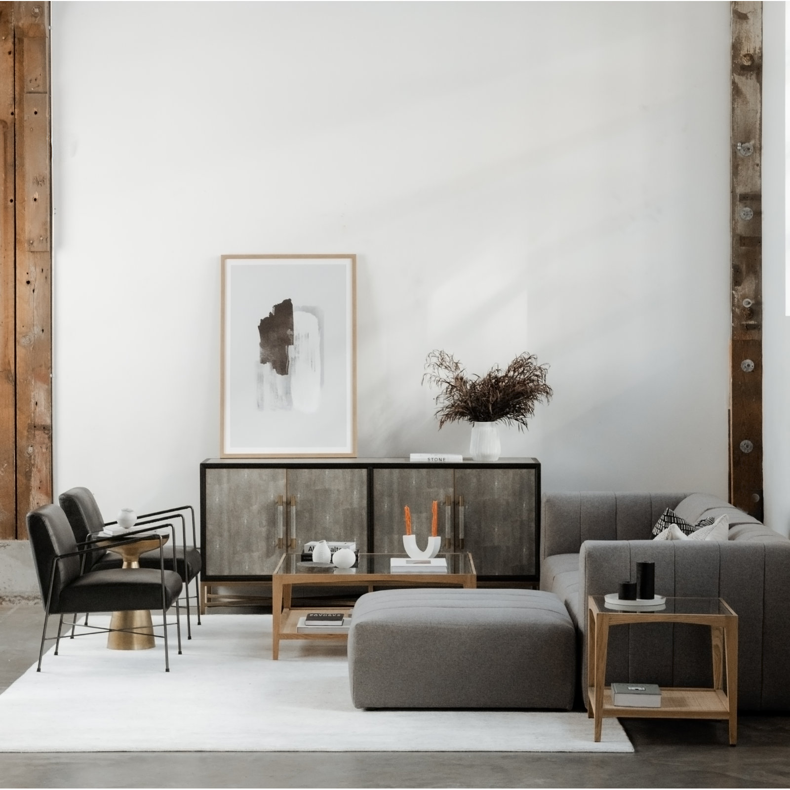 Meera 76" Wide Wood Sideboard, Gray