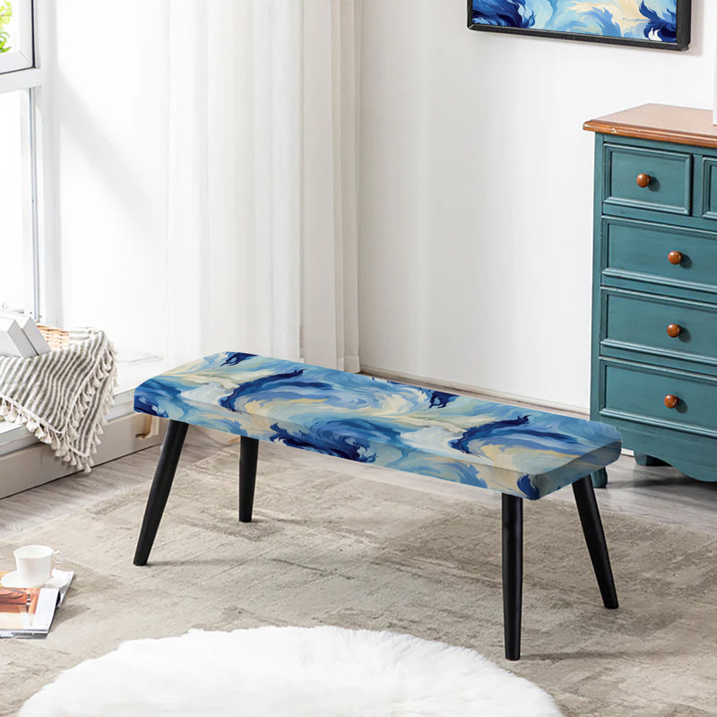 Ikat Mirage céleste bleu et blanc - Banc rembourré noir abstrait