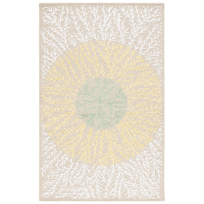 Soho Hand Tufted Wool/Cotton/Viscose Floral Rug in Beige/Yellow, Rectangle 8' x 10'