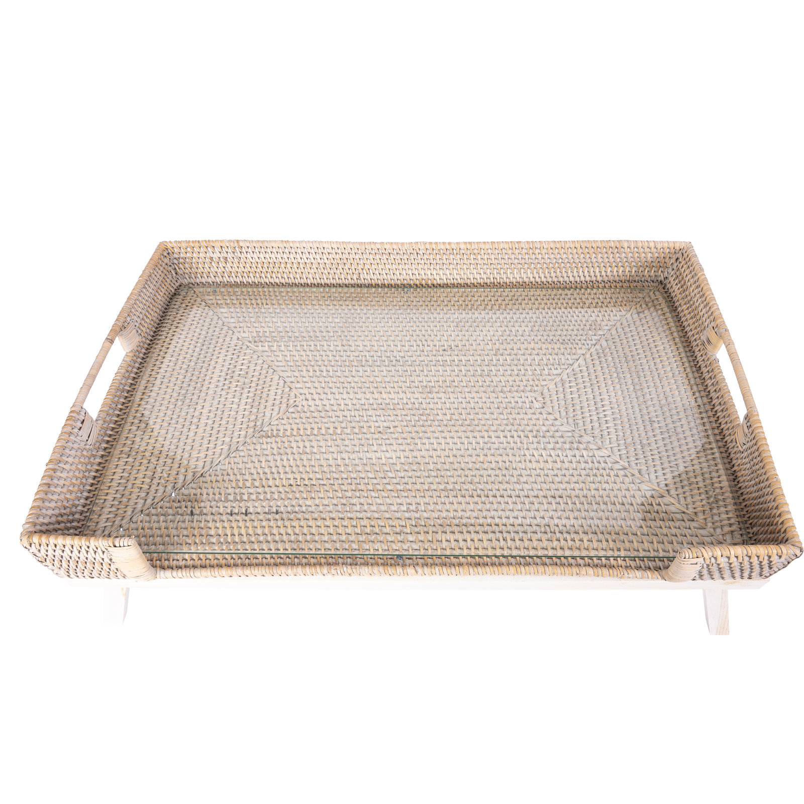 Dorado Tray Table, With Glass, White Wash