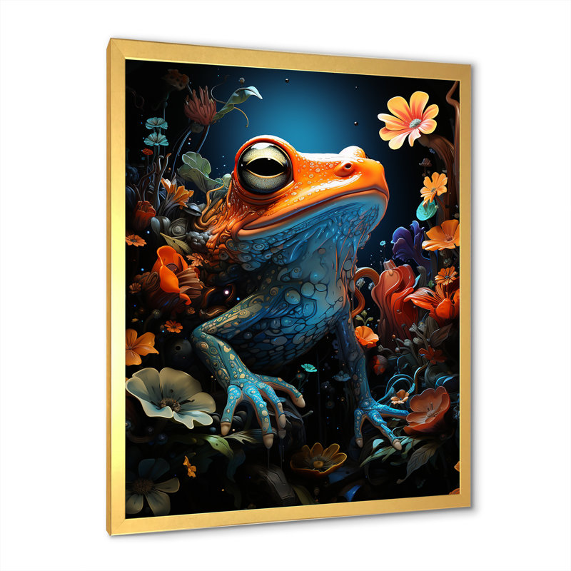 " Cosmic Art Frog III ", 20" H x 12" W x 1" D, Gold Single Picture Framed
