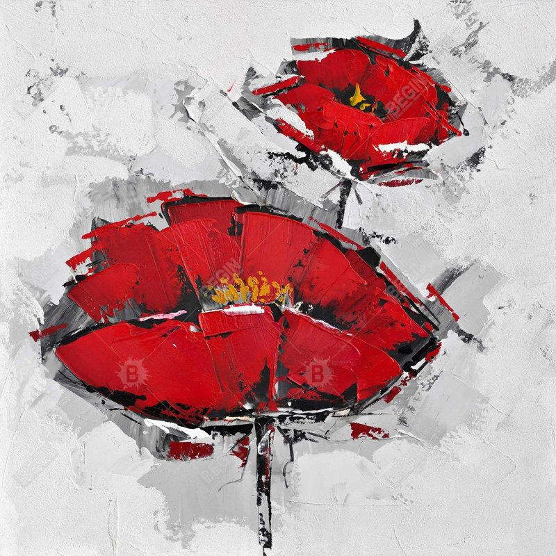 Toile texturée rouge coquelicots | Art floral encadré