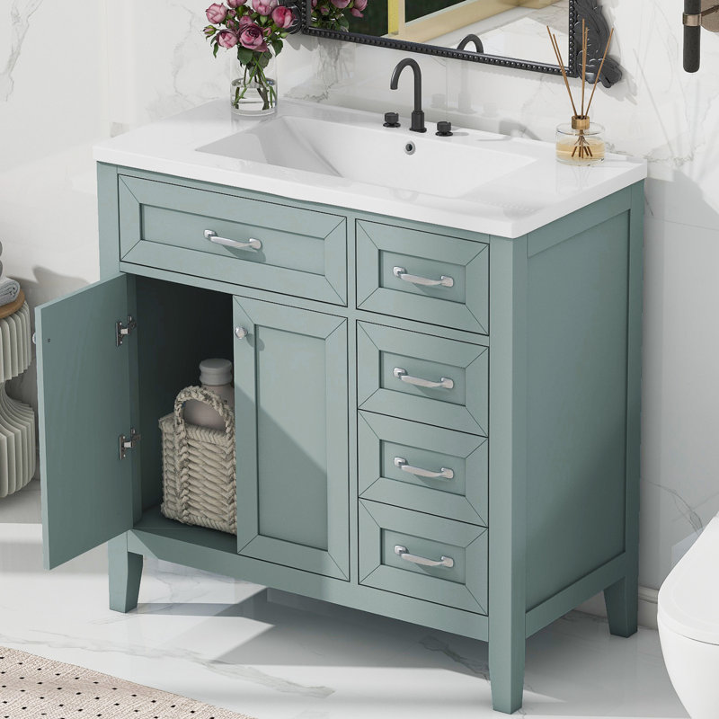 Meuble-lavabo 36 po avec lavabo, Argent argent, Vert