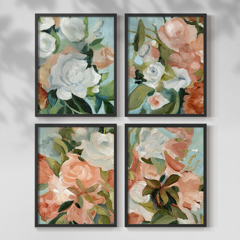 Connected Colors II Framed Print - Set of 4, Walnut, 32" H x 10" W