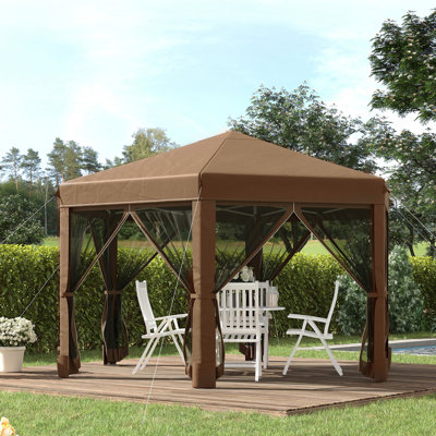 Pavillon de jardin escamotable robuste 13 'X 11'. 6 filets en filet, hauteur réglable à 3 niveaux, structure en acier robuste, brun. Excellent pour la tente hexagonale, pavillon de jardin.