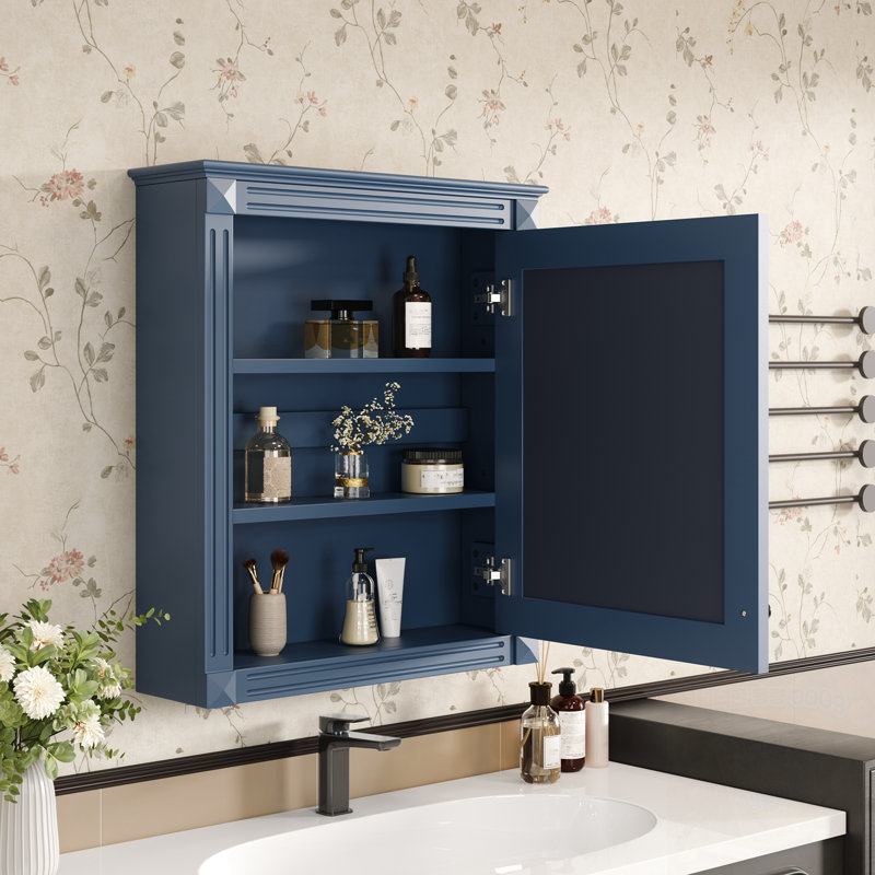 Armoire de rangement murale avec miroir et tablette réglable, Bleu
