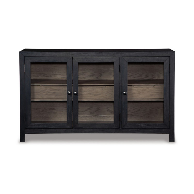 Black and Gray 3-Door Wood Accent Cabinet with Adjustable Shelving