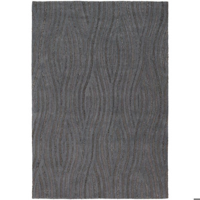 Tapis en laine et polyester à motif abstrait et touffeté à la main à motif abstrait bleu et gris Lefler