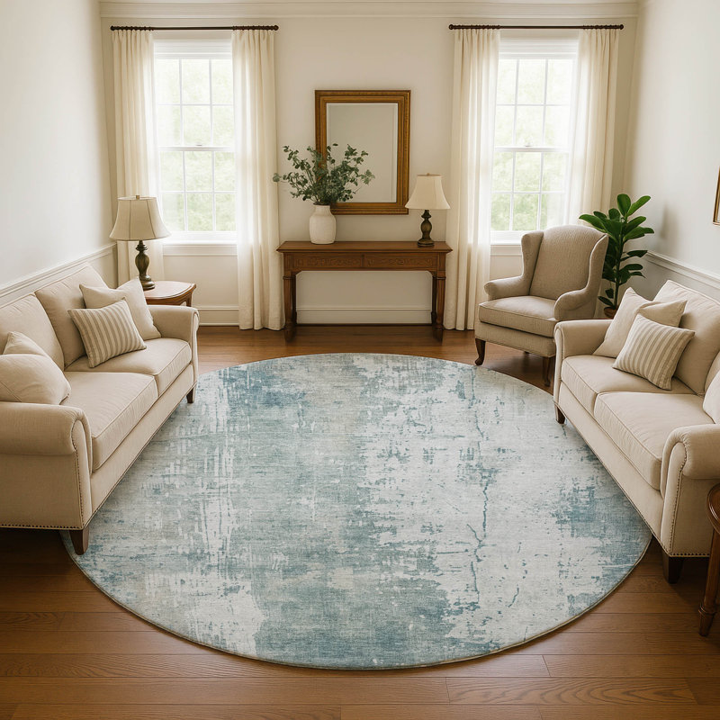 Premium Machine Washable Baford AMF1649 Abstract Rug, Round 8'