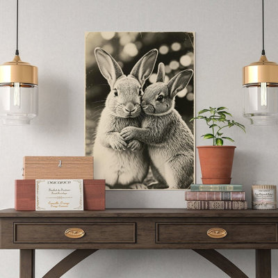 Canvas Wall Art Mom & Baby Bunny, Cute Animal Family Wall Art 2-1 Vintage Poster Print Home Decor