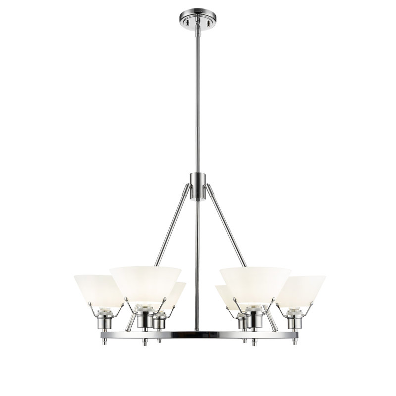 Felda 6 - Light Steel Dimmable Cone Chandelier, Chrome, Opal Glass