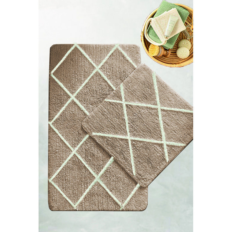 Premium 2-Piece Bathmat Set, Stone Color, 23.6 x 39.4 inches & 19.7 x 23.6 inches | 100% Cotton, Soft & Absorbent | Machine Washable, Durable, Non-Slip | Perfect for Luxurious Bathroom Décor & Comfort