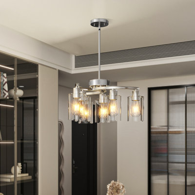 Industrial Brushed Nickel Chandelier Modern Dining Kitchen Adjustable Height