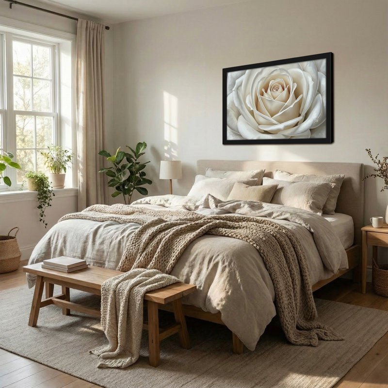 Plantes et fleurs, motif floral rose blanc, H 12 po x l 18 po