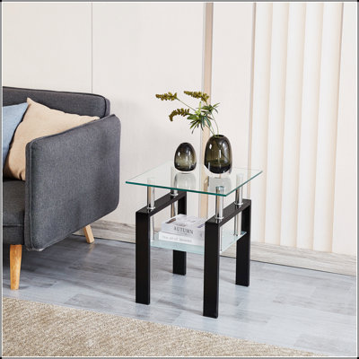Ensemble de 2 petites tables en verre trempé transparent, robustes et élégantes pour les salons modernes et les espaces compacts